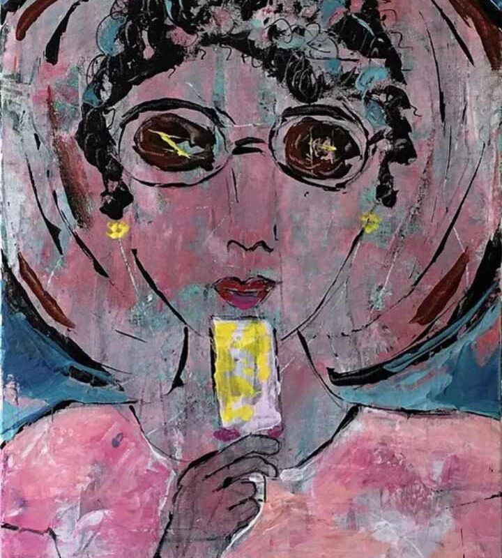 Barbara Shelly (Signed, 2017) Lemon Popsicle Acrylic on Canvas Painting